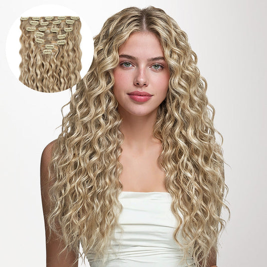 Ash Blonde Highlights (17B/20A) Elf Curly Clip-in Hair Extensions (120-150g)