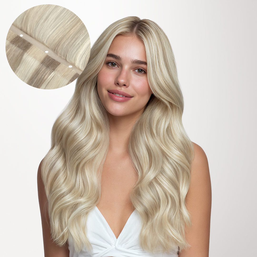 Ash Blonde Highlights (17A/60A) Butterfly Weft Human Hair Extensions (100g-150g)