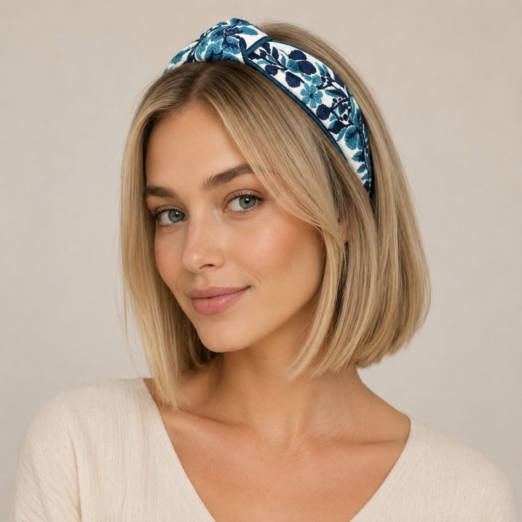 French Floral Woven Headband – Embroidered Texture