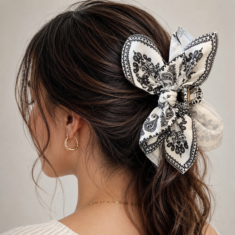 Boho Paisley Hair Bow Scrunchie
