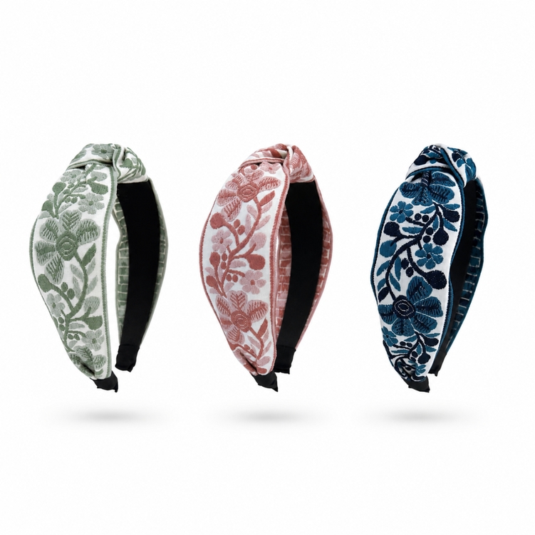French Floral Woven Headband – Embroidered Texture - Image 2